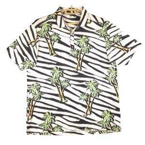 Bad Birdie Golf Shirt Palm Trees Zebra Print Short‎ Sleeve Button Up 2XL